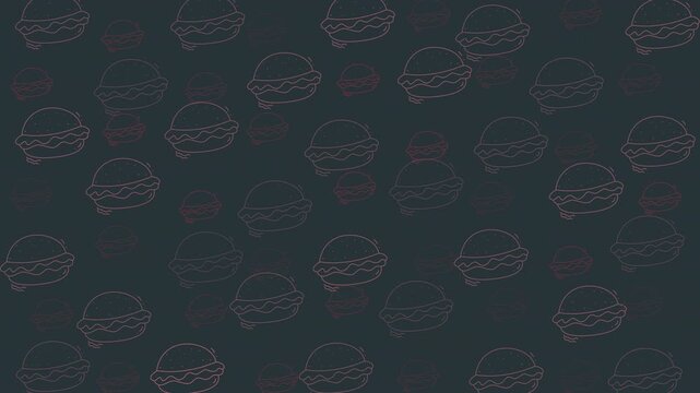 Whimsical hamburger doodle pattern on dark background. Perfect for food bloggers, restaurant menus, or playful marketing materials for businesses.