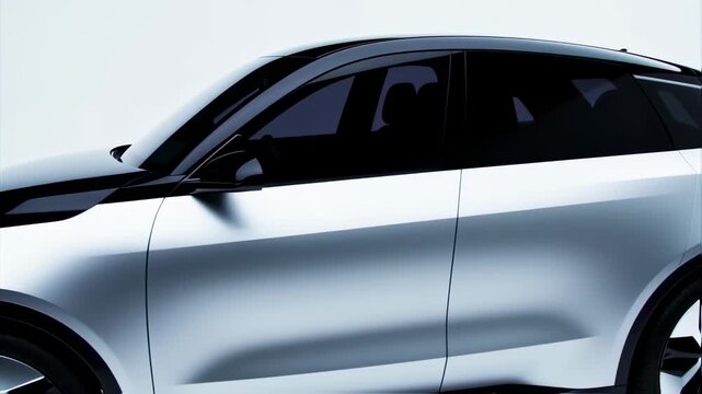 Side view of a modern, light gray and black SUV concept vehicle