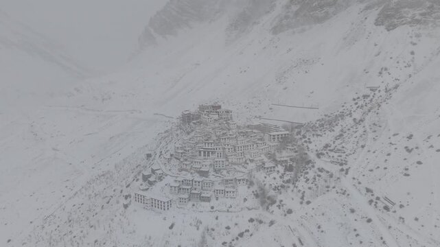 Key Monastery Spiti Valley Winter Drone Shot | Key Monastery (Kye Gompa) is the largest, oldest, and prominent Tibetan Buddhist monastery in Spiti Valley, Himachal Pradesh, located at 4,166 meters.