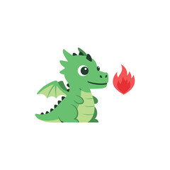 Fototapeta premium Cute Friendly Dragon with Heart Flame Icon