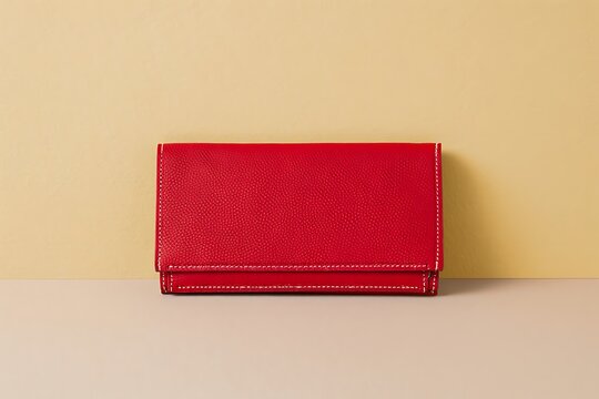 Elegant red croc embossed leather tri fold wallet on a neutral background