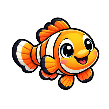 Fr&ouml;hlicher Clownfisch im bunten Kawaii Cartoon Stil