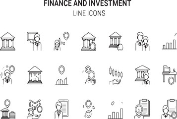 Fototapeta premium Finance and investment line icons set