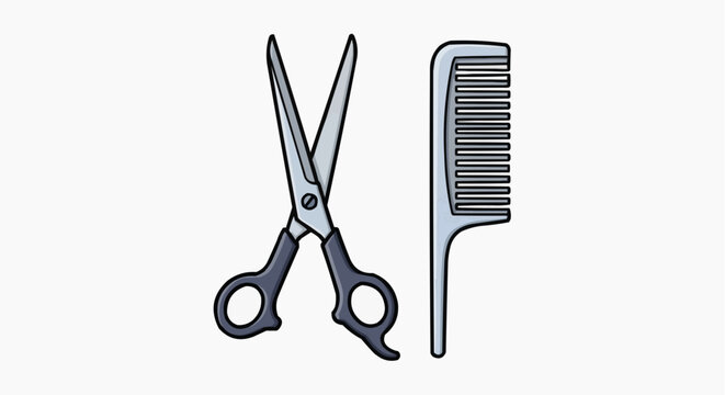 Illustration of hairdressing tools showing a comb and scissors