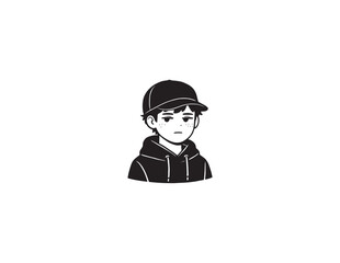 Isolated vector sketch illustration of a male avatar, black and white