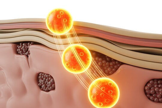 Illustration of ultraviolet radiation penetrating human skin layers and damaging cells
