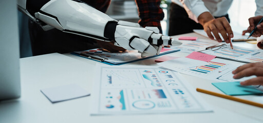 AI technology assisting business professionals in research and data analysis, illustrating the...