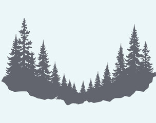 Silhouette of coniferous trees on a plain background © Nasir