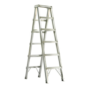 Aluminum extension ladder standing upright isolated on transparent background