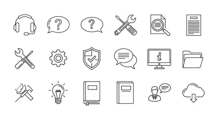 Fototapeta premium Customer Support Icons Set: Service, Help, Ideas, Technology, and Cloud Computing