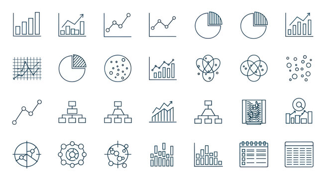 Data Analytics Icons: Charts, Graphs, Diagrams, and Statistics