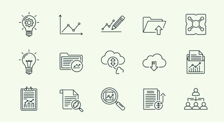 Fototapeta premium Business Analytics Icons: Data, Strategy, Growth, Cloud, and Organization