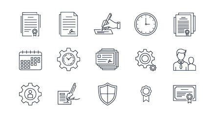 Fototapeta premium Business Icons Set: Contract, Time, Management, Strategy, Quality, Security