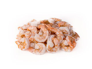 Uncooked orange shrimps isolated over white background