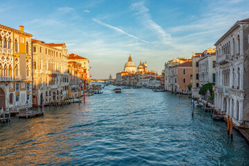 Grand canal and Santa Maria della Salute church at sunset, Venice, Italy