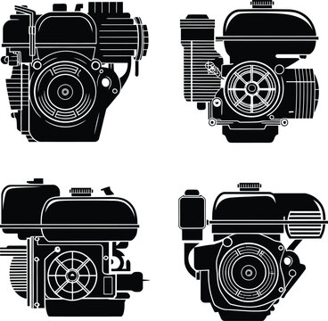Small internal combustion engine silhouette vector set