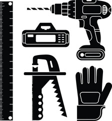 Construction and Carpentry Hand Tools Silhouette Vector Set