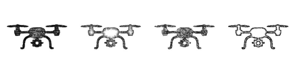 Fototapeta premium Sketch drone icon design set