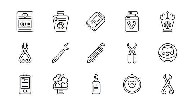 Veterinary Dental Icons Set: Tools, Equipment, and Symbols