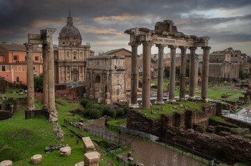 Naklejka premium Roman Forum at sunrise without tourists. Ancient Roman City