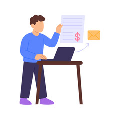 Digital Invoicing, creating and sending electronic invoices, Flat vector character illustration