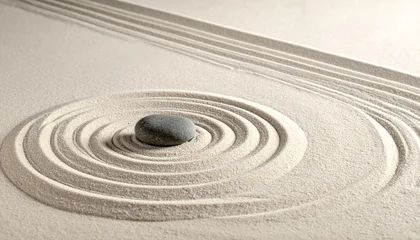 Papier peint photo Beige Zen garden with stone and sand patterns for meditation and relaxation.  © ariell11