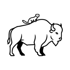 Fototapeta premium Minimalist Bison and Ferret Line Art Vector Wildlife Illustration