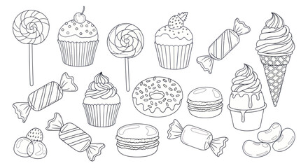 Delicious Assortment of Hand-Drawn Sweets and Desserts.
