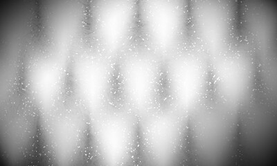 粉や雪や破片のような細かい塵が舞う背景に黒から灰色グラデーションとたくさんのぼかしのあるソフトなオブジェクトが並ぶ抽象的、幻想的な空間の壁紙のグラフィックの素材