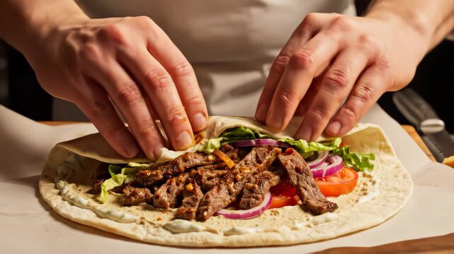 Wrap Doner kebab With Meat. Junk Food Lamb And Lettuce In Tortilla. Fast Food Chicken Shawarma. Beef Gyros. Tasty Arabic Doner Kebab. Traditional Turkish Meal. Greek Gyros Dinner. Grilled Meat In Pita