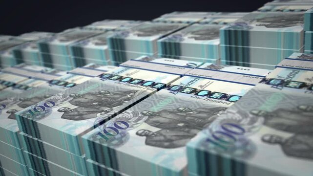 Botswana pula Botswanan money banknote bundle growth up loop. 100 BWP stacks. Concept of cash pack, banking, travel, business, economy and finance 3d loopable seamless.