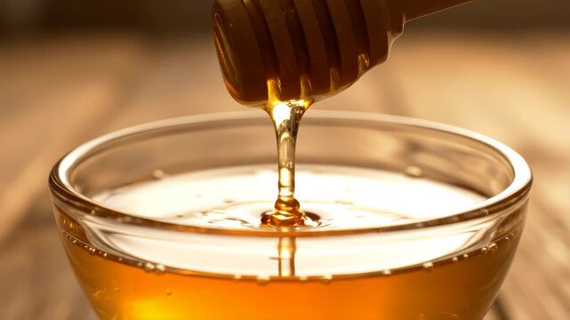 Honey stick and bowl of honey, close-up