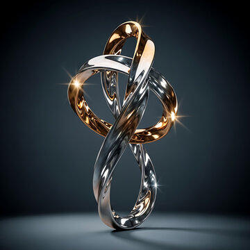 Metallic knot sculpture of gold silver