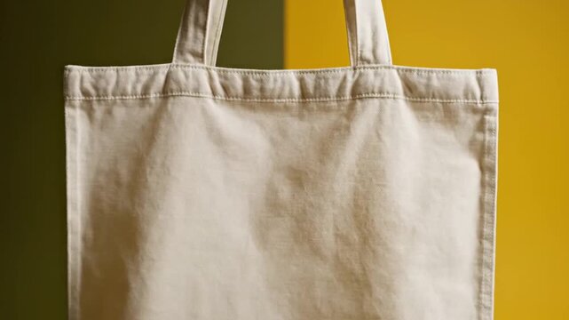 Blank canvas tote bag on colorful background