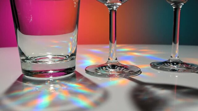 Empty glassware collection on vibrant colorful background