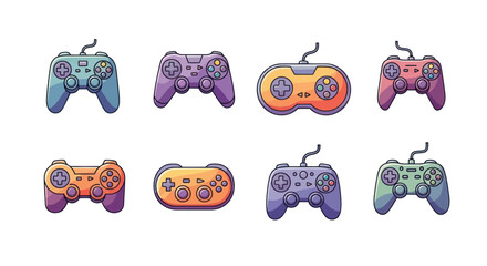 Colorful game controllers on white background © Bambang
