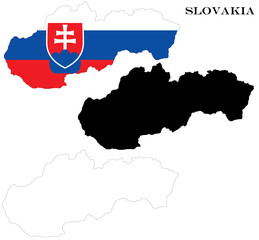Fototapeta premium Slovakia Country Maps Bundle with National Flag, Black Silhouette and Detailed Outline Contours