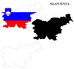 Obraz premium Slovenia Country Maps Bundle with National Flag, Black Silhouette and Detailed Outline Contours