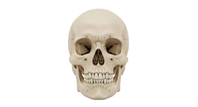 Anatomically Correct Human Skull Model Facing Front, Demonstrating Skeletal Structure for Education and Medical Study