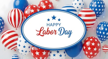 Fototapeta premium Happy labor day celebration with patriotic balloons and american flags