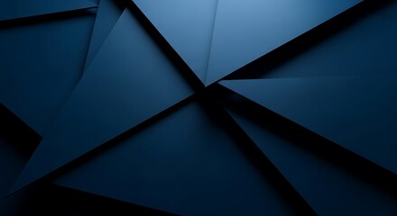 Dark blue geometric abstract with intersecting triangular shapes, layered and shaded