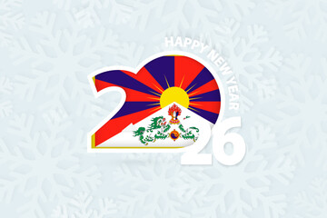 Fototapeta premium New Year 2026 for Tibet on snowflake background.