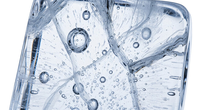 Macro Shot of Frozen Ice Texture with Internal Cracks and Trapped Air Bubbles for Cold Beverage Concept