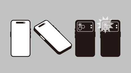 スマートフォン撮影とカメラフラッシュのアイコンセット｜モバイルフォト・写真撮影ベクター