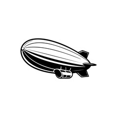 A sleek black and white vector illustration of a modern zeppelin in side profile. This high-contrast airship graphic features a streamlined design on a white background. © Kotliar Ivan