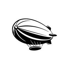 A sleek black and white vector illustration of a modern zeppelin in side profile. This high-contrast airship graphic features a streamlined design on a white background. © Kotliar Ivan