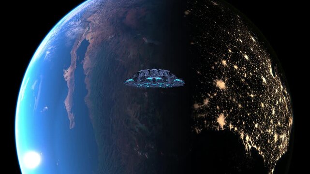 地球とUFO　3DCGレンダリング