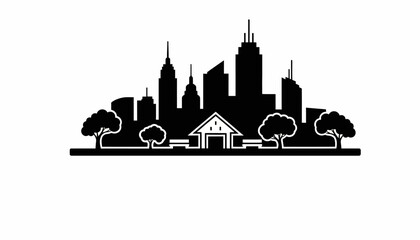 Obraz premium Black silhouette of city skyline buildings.