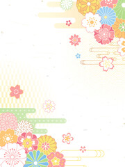 日本の春の花と和柄の背景素材／桜と伝統文様のパステル和風デザイン