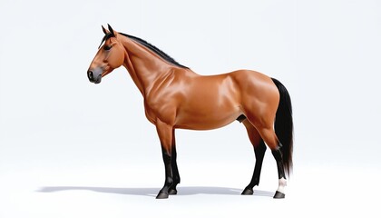 Obraz premium Realistic Bay Horse Full Body Side View Isolated on White Background